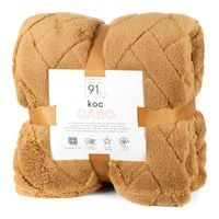 Koc 200x220 CARO miodowy miękki flano jodełka 340gsm