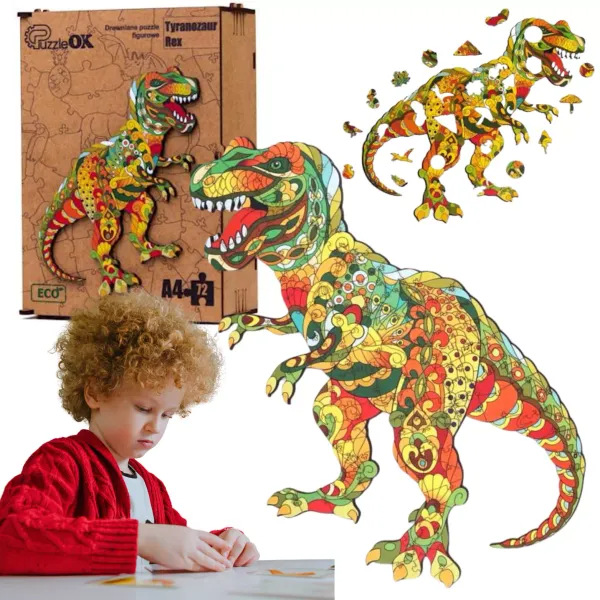 Puzzle drewniane eko 72 elementy. Tyranozaur Rex zdjęcie 1