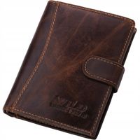 Portfel Męski Skórzany Z Zapinką Duży Pojemny Brązowy Wild Solidny Zapinany