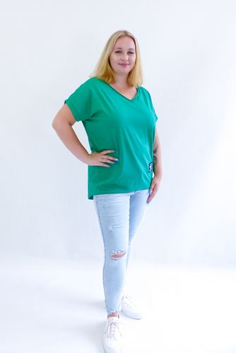 Zielona Basicowa Koszulka w Szpic z Krótkim Rękawem UNI na Arena.pl