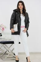 Czarna Lekka Kurtka Pikowana Damska z Kapturem 48