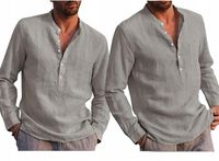 Męska koszula lniana bawełniana przewiewna casual regular stójka letnia