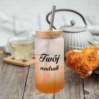 Szklanka 550 ml szroniona ze słomką z Twoim nadrukiem - pomarańczowa