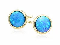 OKRĄGŁE POZŁACANE SREBRNE KOLCZYKI WKRĘTKI KÓŁKA NIEBIESKI OPAL