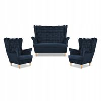 Zestaw wypoczynkowy Carol sofa fotele paski granatowy