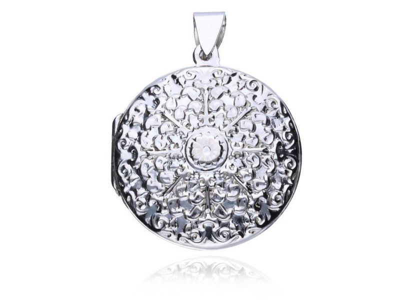 SREBRNY OKRĄGŁY OTWIERANY SEKRETNIK PUZDERKO WZÓR zdjęcie 1