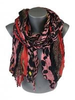 Piękny cienki szalik zwierzęcy print różowy czerwony czarny WK-29