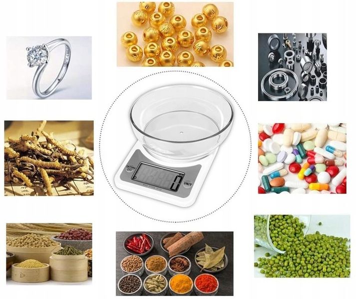 WAGA KUCHENNA ELEKTRONICZNA PRECYZYJNA Z MISĄ BIAŁA LCD ZESTAW 1G / 5KG zdjęcie 6