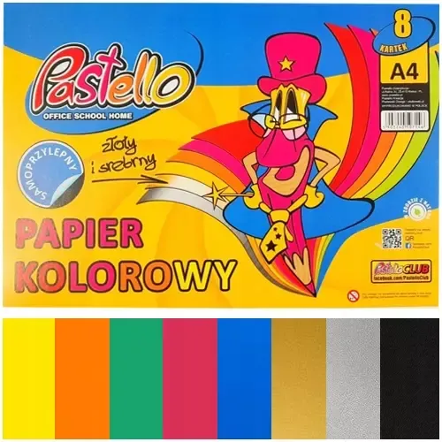 Papier Kolorowy A4 Samoprzylepny Wycinanka 8 Kartek Złoty Srebrny Pastello na Arena.pl