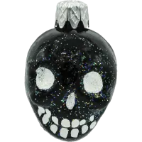 Bombka choinkowa szklana: Czaszka z brokatowymi oczami: biała