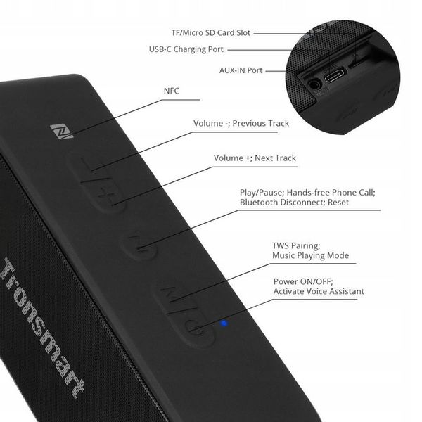 Głośnik Bluetooth Tronsmart Element T2 Plus IPX7 zdjęcie 13