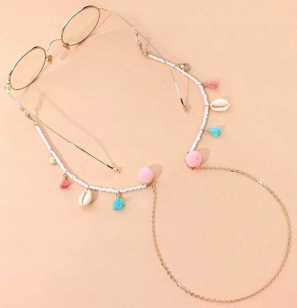 Elegancki Łańcuszek Do Okularów Muszla Pompon Boho zdjęcie 6