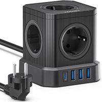 9 w 1 CUBE Listwa Zasilająca 5x Gniazd + 3x USB + 1X USB-C 16A 4000W 2m CE