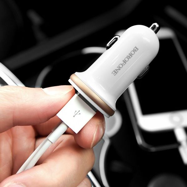 Borofone - ładowarka samochodowa 2x USB, biały zdjęcie 2