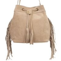 VERA PELLE torebka zamszowa listonoszka worek z frędzlami V477 beżowa