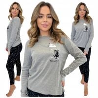 Piżama Damska Bawełniana Dwuczęściowa Długi Rękaw Ciepła Owca S Szara