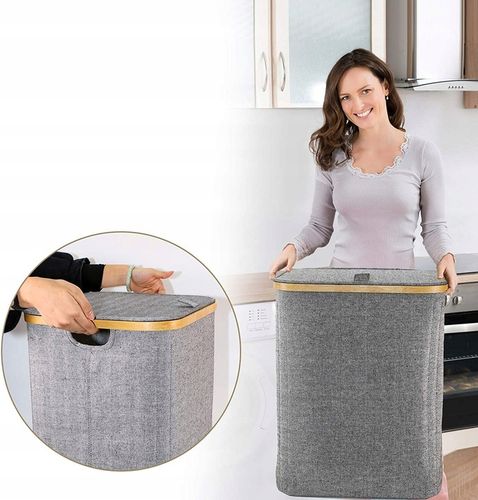 KOSZ NA PRANIE BIELIZNĘ POJEMNIK 100 L Bambus grey na Arena.pl