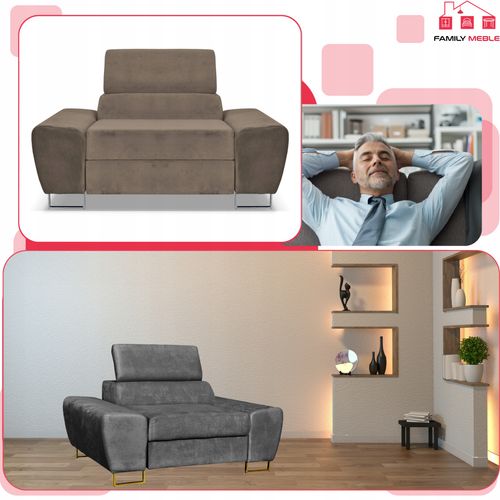 Fotel wypoczynkowy Bosso salon Family meble brązowy welur reg zagłówek na Arena.pl