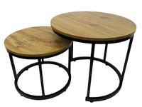 Stoliki kawowe okrągłe zestaw stolików loft fi 70x47 fi 50x39 dąb