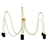 Lampa Wisząca Pająk 5 Złoto Czarny Połysk Ze Złotym Przewodem E27