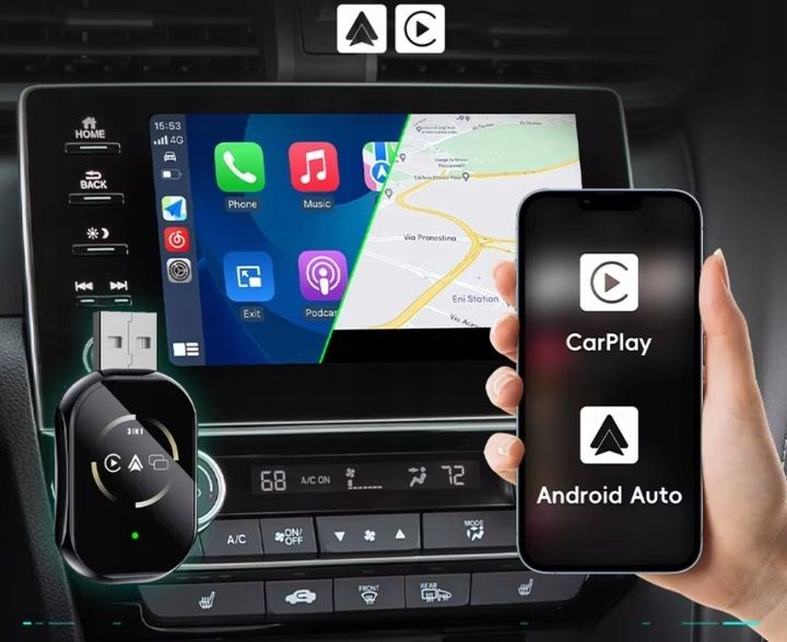 BEZPRZEWODOWY ADAPTER SAMOCHODOWY ANDROID AUTO APPLE CARPLAY 3W1 zdjęcie 5
