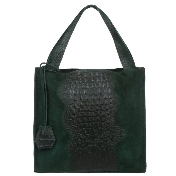 VERA PELLE torebka zamszowa shopper kroko na ramię V549 c.zielona zdjęcie 1