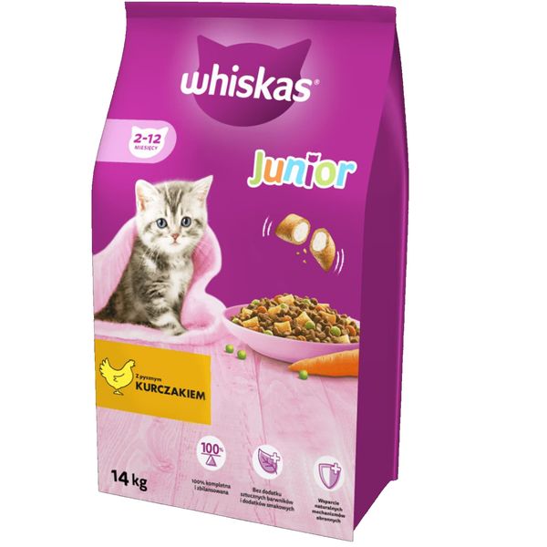 Whiskas Junior Sucha karma dla kotów z pysznym kurczakiem 14 kg zdjęcie 1