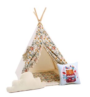 Namiot tipi dla dzieci, bawełna, okienko, poduszka miś, słodka sielanka