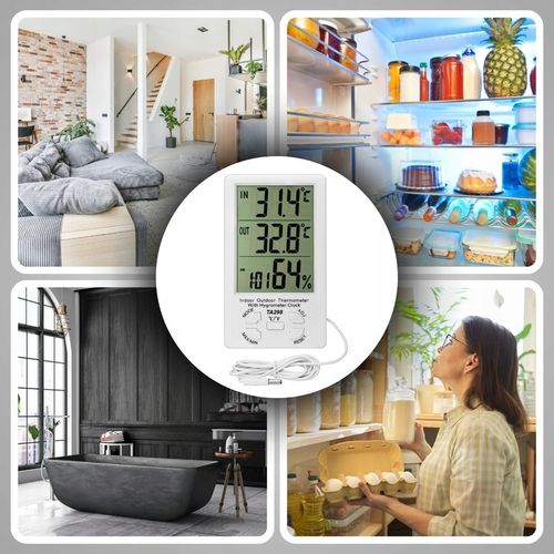 STACJA POGODOWA TERMOMETR ZEWNĘTRZNY HIGROMETR LCD ZEGAR Z SONDĄ na Arena.pl