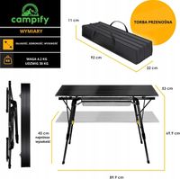 Stół Kempingowy Składany Campify Aluminiowy Ogrodowy Turystyczny Czarny