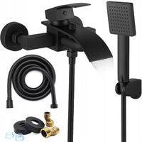 CZARNA BATERIA WANNOWA ŚCIENNA Z ZESTAWEM WĄŻ SŁUCHAWKA UCHWYT