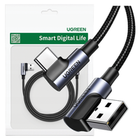 kabel usb-c do usb-a 2.0 kątowy ugreen us176, 3a, 3m (czarny)