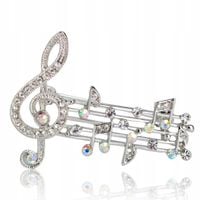 Przypinka Klucz Wiolinowy Artysta Muzyk Zapis Nuty Srebrny Ozdoba Koncert