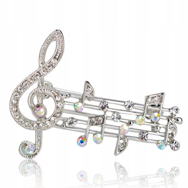 Przypinka Klucz Wiolinowy Artysta Muzyk Zapis Nuty Srebrny Ozdoba Koncert zdjęcie 1