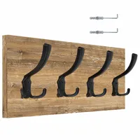 WIESZAK ŚCIENNY PANELOWY 4 MOCNE DUŻE CZARNE HAKI LOFT 45x18CM DREWNO RETRO