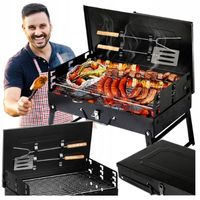 GRILL OGRODOWY TURYSTYCZNY WĘGLOWY PRZENOŚNY SKŁADANY BBQ WALIZKA AKCESORIA