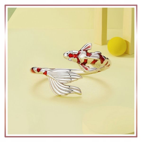 Srebrny Pierścionek Otwarty RYBA KOI S925 zdjęcie 5