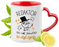 Kubek Czerwony Z Uszkiem W Kształcie Serca Dla Redaktora Na Prezent