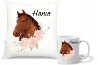 Zestaw PODUSZKA + KUBEK nadruk z KONIEM KOŃ + IMIĘ PREZENT NA URODZINY