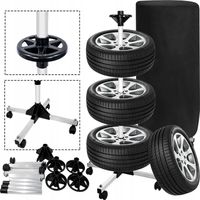 STOJAK MOBILNY Z KÓŁKAMI WIESZAK NA KOŁA OPONY FELGI DO GARAŻU + POKROWIEC
