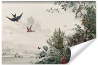 Fototapeta Do Salonu PEJZAŻ Kwiaty Ptaki Styl Vintage 90cm x 60cm