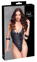 cottelli bondage body m czarne z łańcuszkami i pasami, otwarty krok