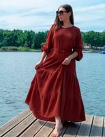 Piękna Długa czerwona Sukienka z bawełny muślin