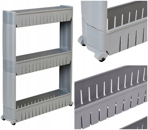 MOBILNA SZAFKA DO ŁAZIENKI KUCHNI PRALNI WĄSKA SZARA REGAŁ NA KÓŁKACH PÓŁKA na Arena.pl