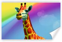 Fototapeta PREMIUM STRUKTURA ZMYWALANA NA WYMIAR Głowa żyrafy na tle tęczy