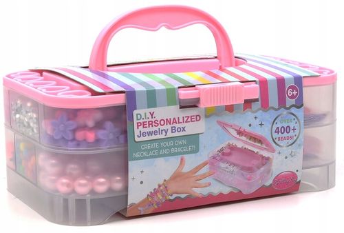 ZESTAW DO TWORZENIA BIŻUTERII BRANSOLETEK KORALIKI KUFEREK Z LUSTERKIEM na Arena.pl