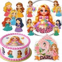ZESTAW OPŁATEK NA TORT 20CM + 16 POSTACI - KSIĘŻNICZKA + IMIĘ 15CM 18CM