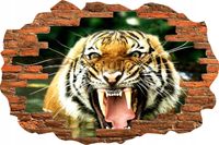 Naklejka efekt 3D dziura w ścianie koty psy konie