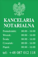 Tabliczka Grawerowana Kancelaria Notarialna godziny otwarcia zielona 30x20