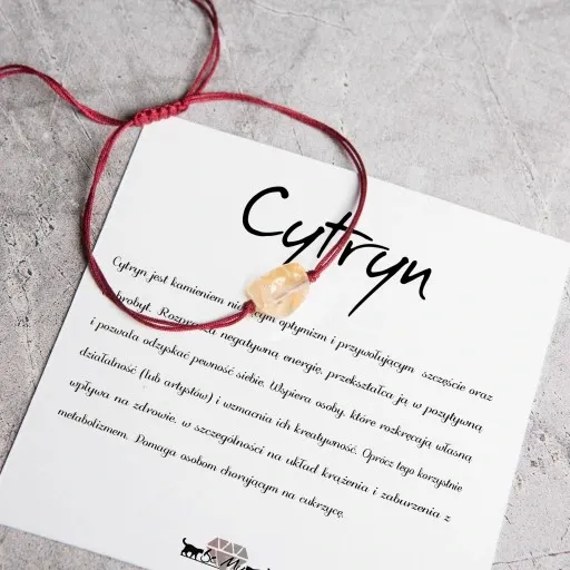 Bransoletka na czerwonym sznurku kamień CYTRYN zdjęcie 3